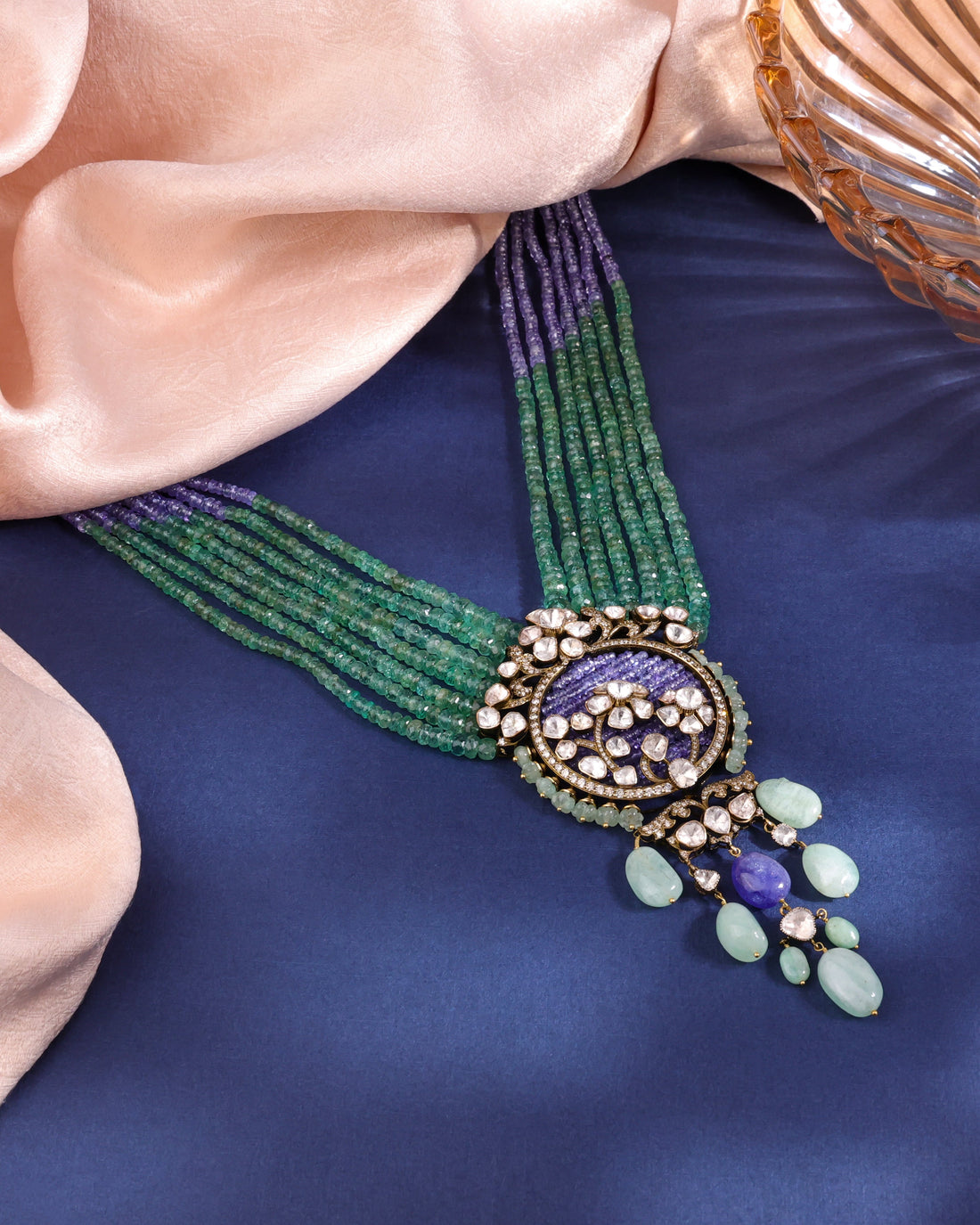 Fellah Polki And Diamond Bead Pendant