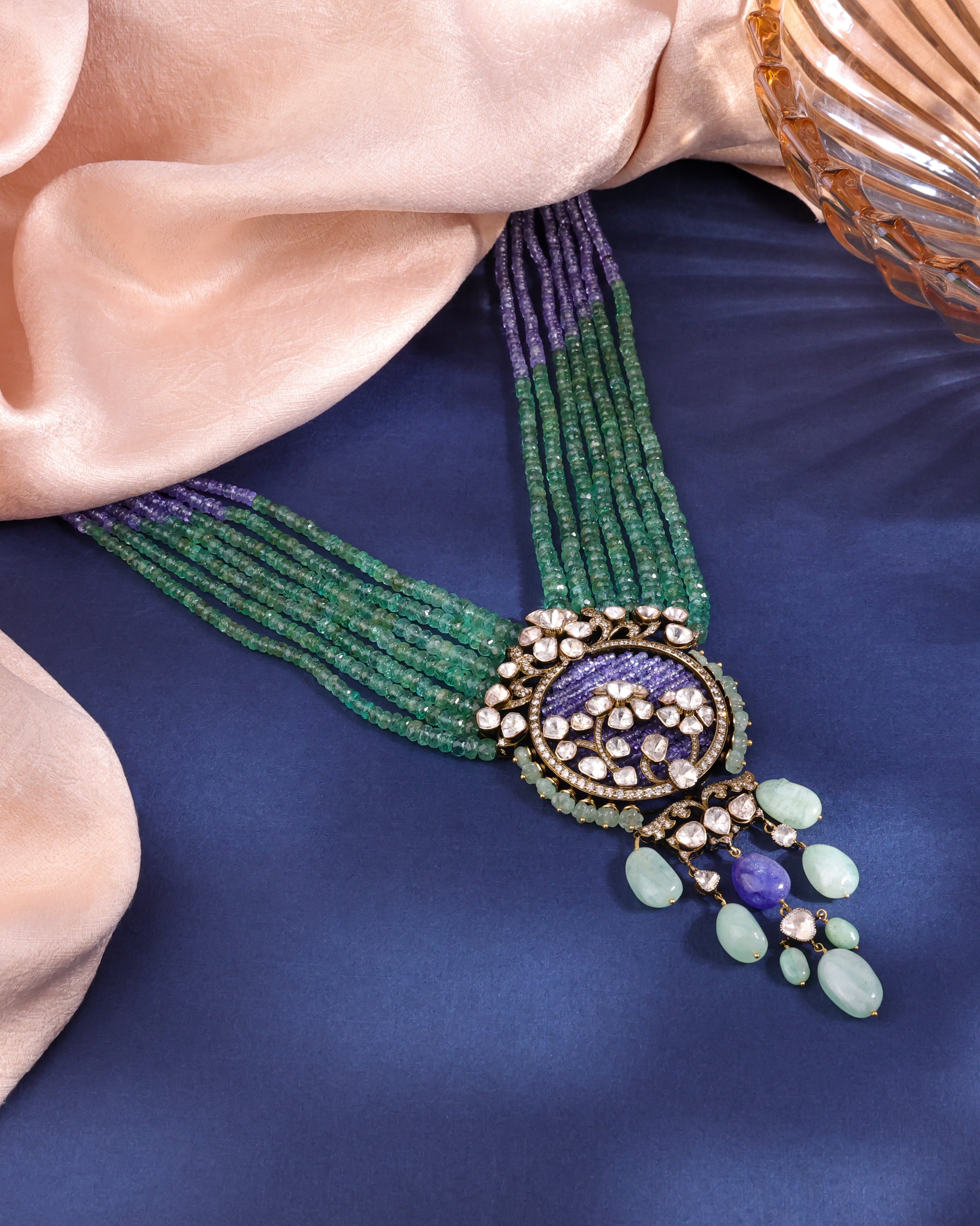 Fellah Polki And Diamond Bead Pendant