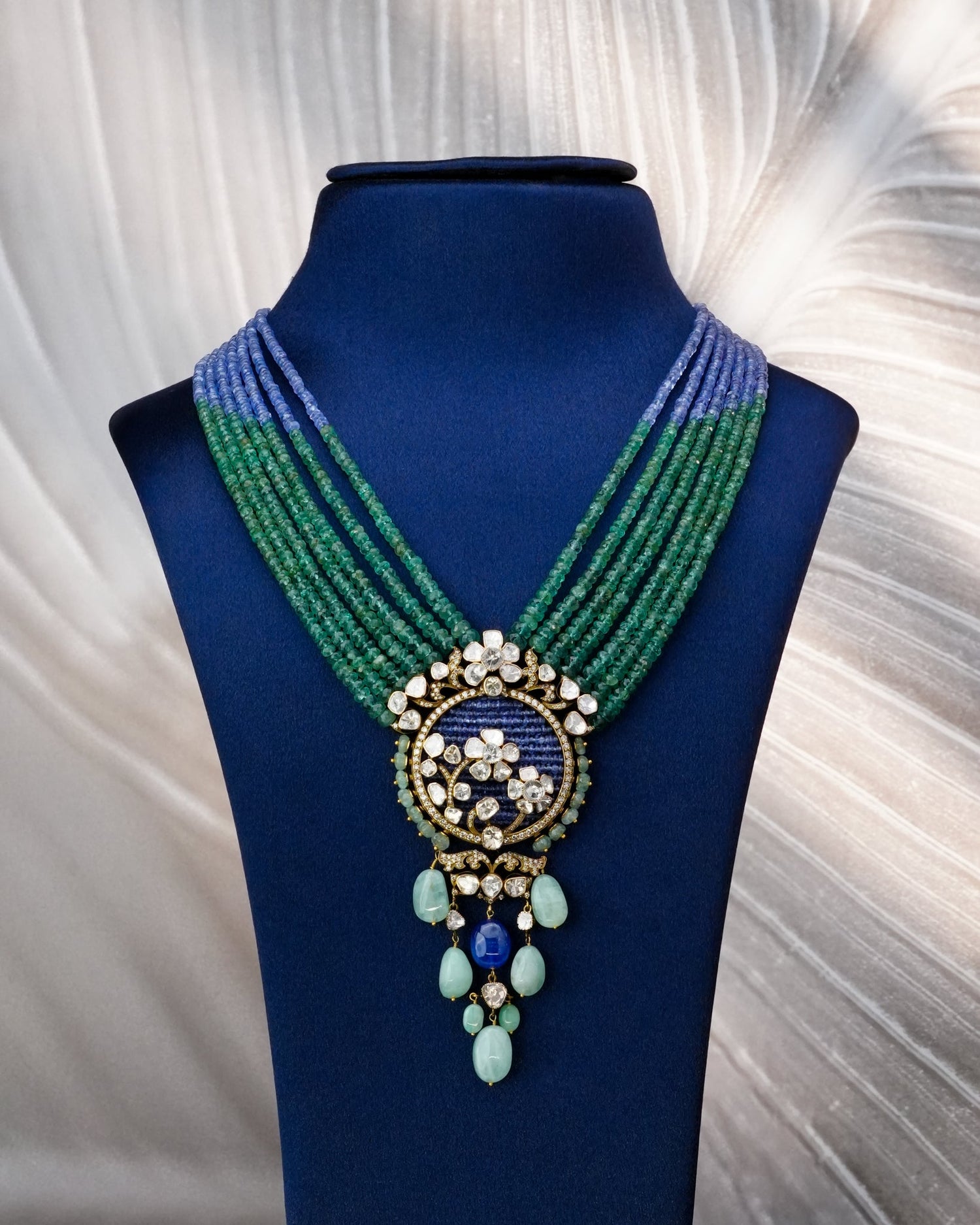 Fellah Polki And Diamond Bead Pendant