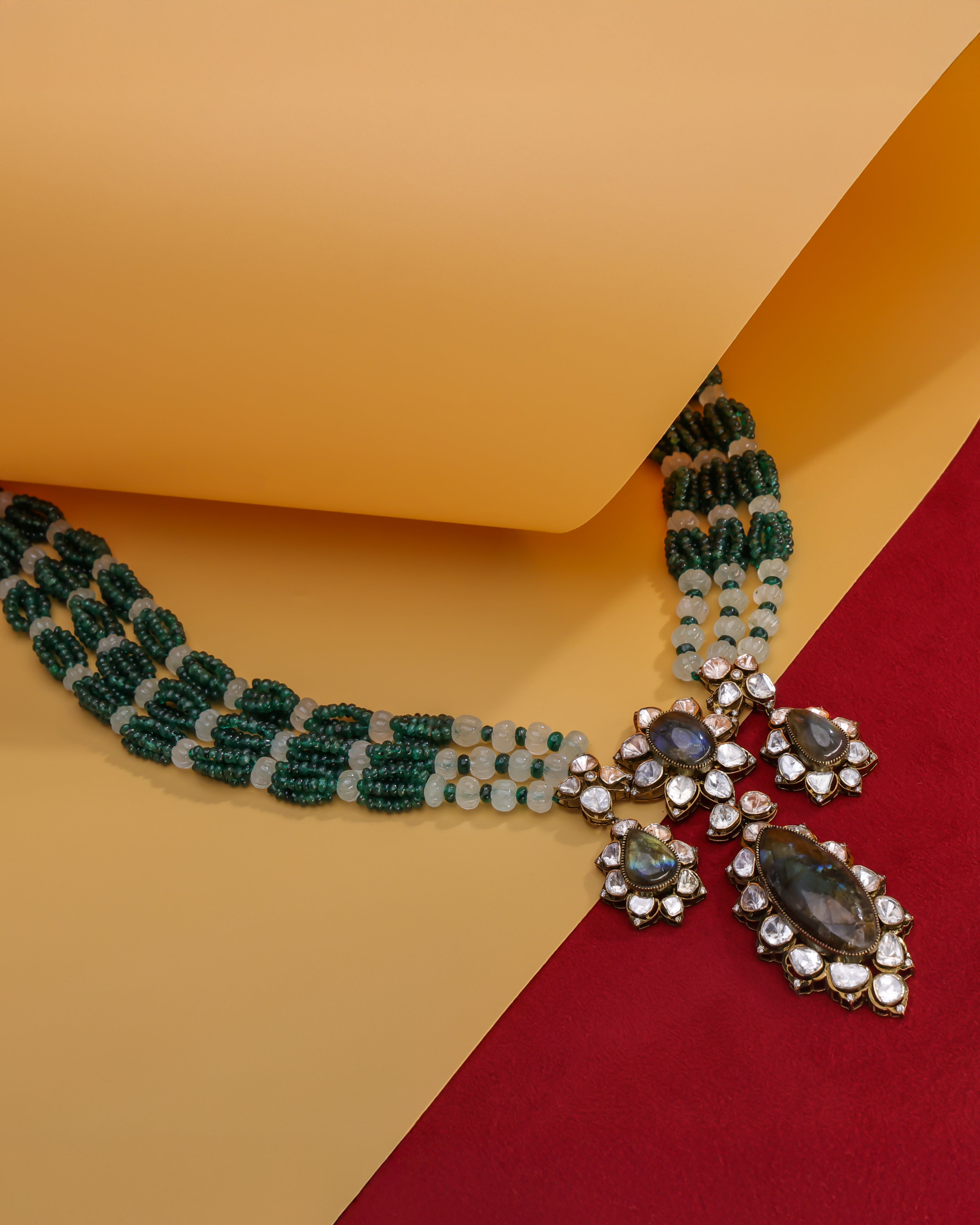 Olive Polki And Diamond Bead Pendant