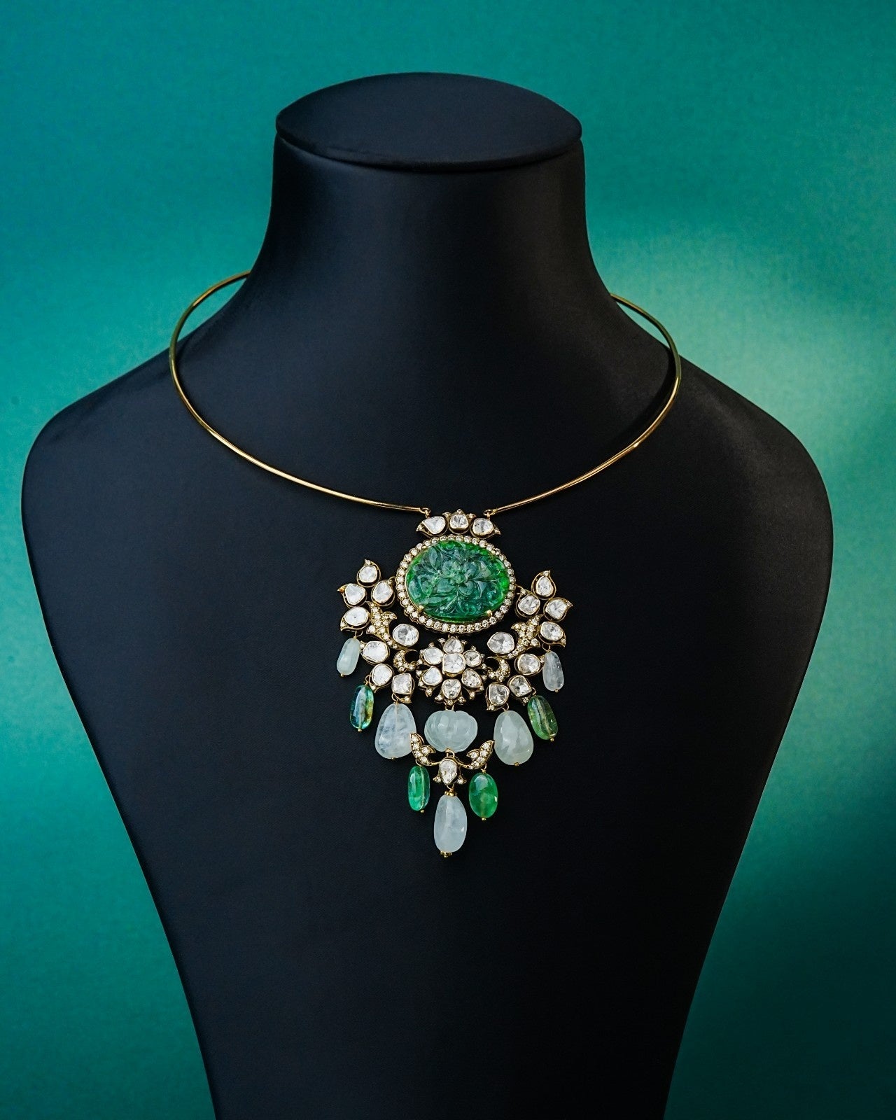 Upala Polki And Diamond Bead Pendant