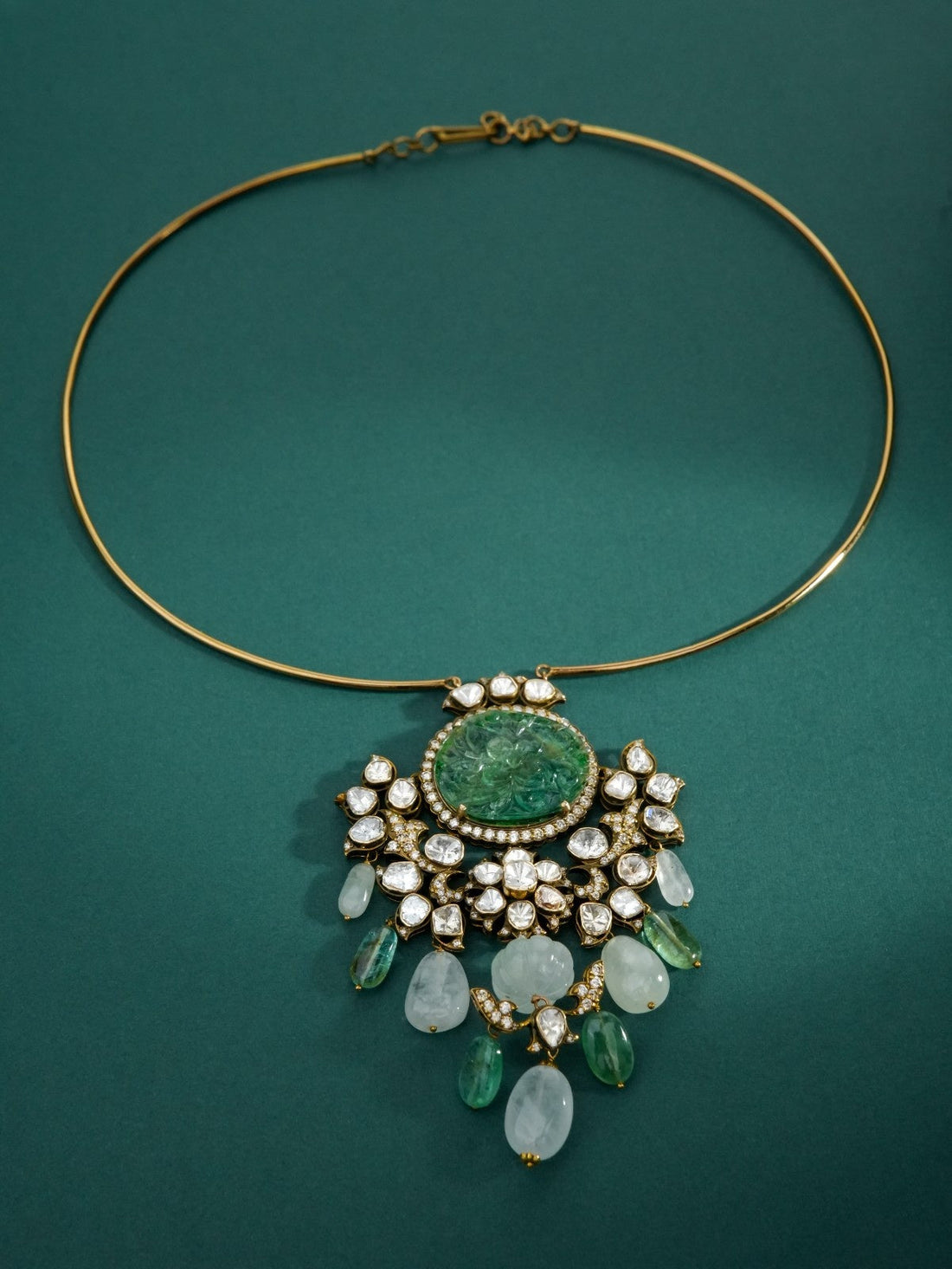 Upala Polki And Diamond Bead Pendant