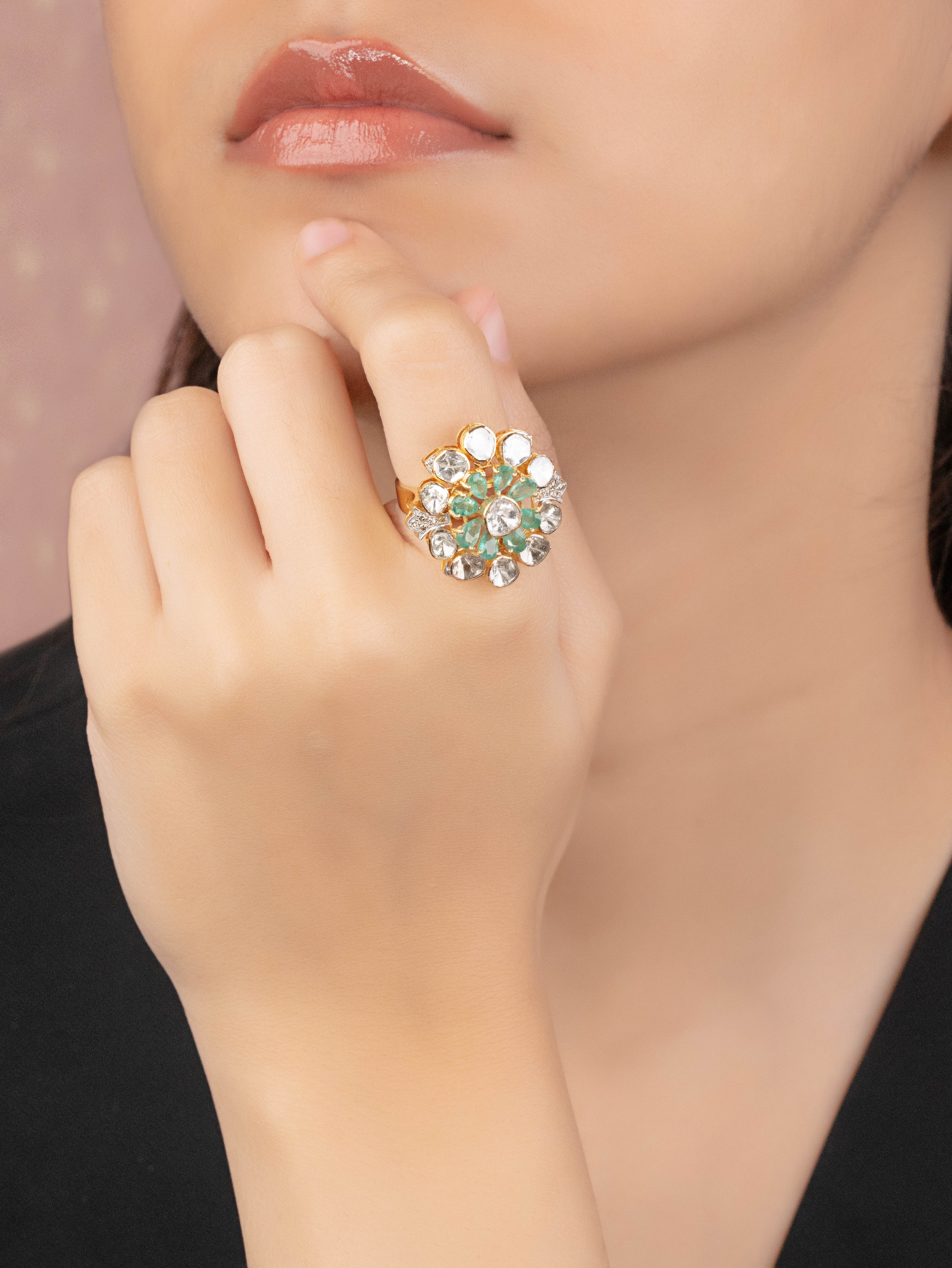 Zaina Polki And Diamond Ring