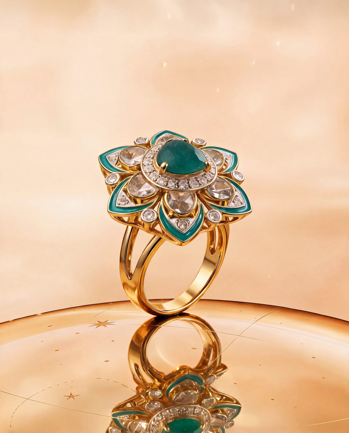 Karuna Polki And Diamond Ring