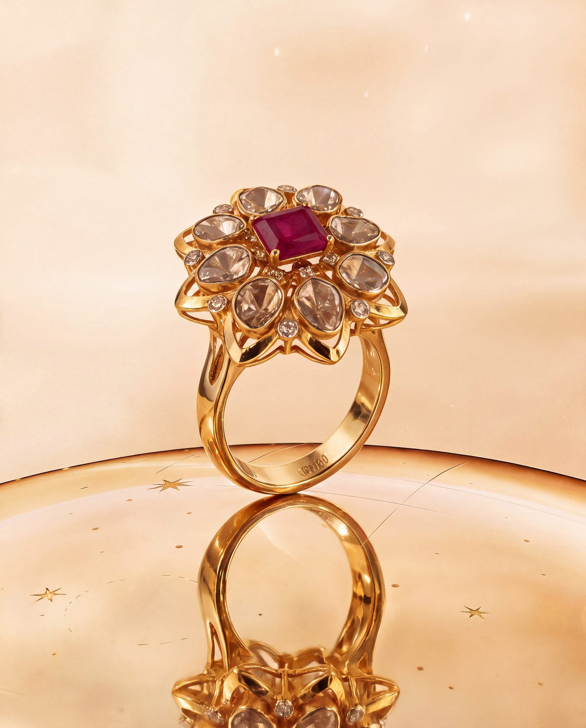 Divisha Polki And Diamond Ring