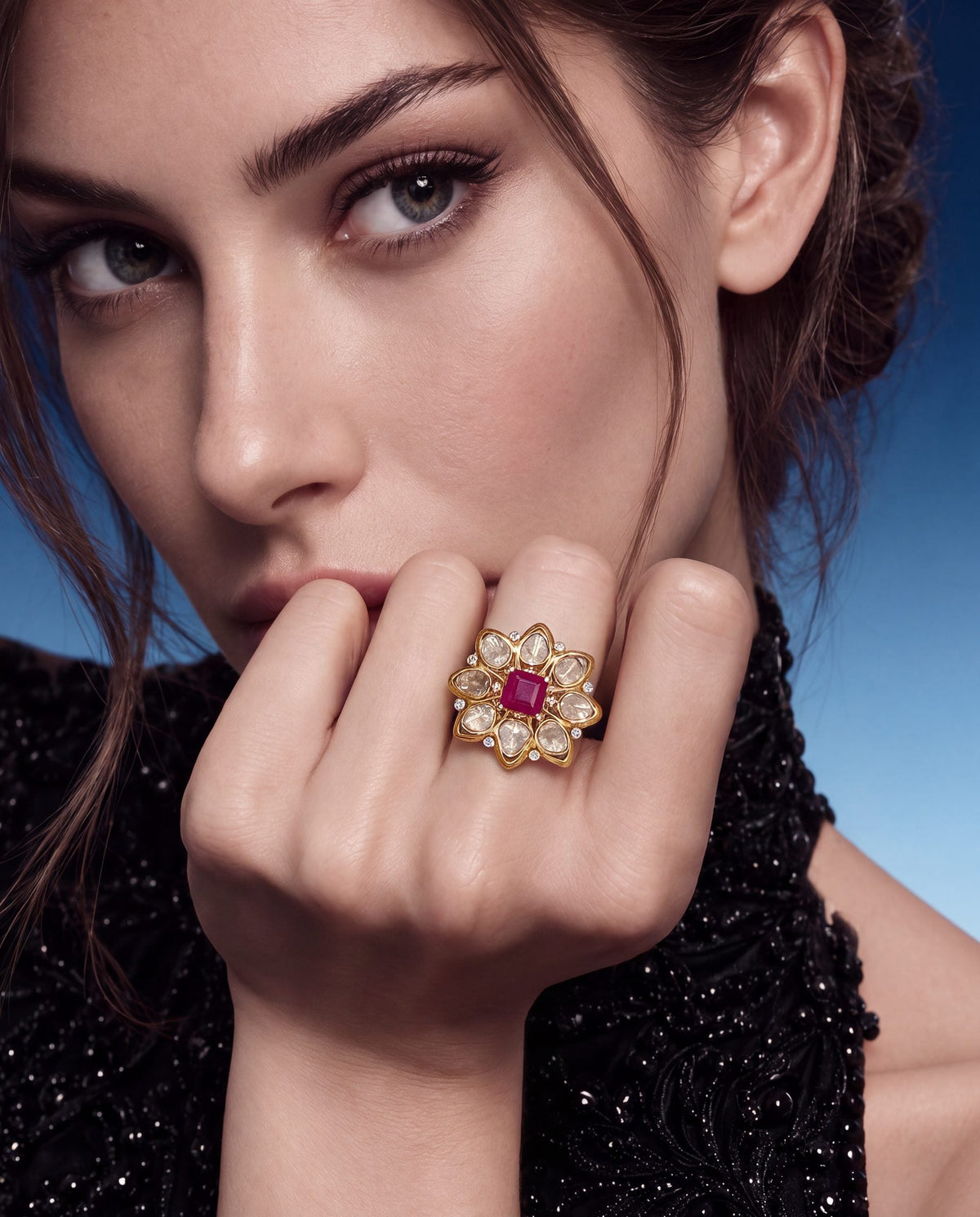 Divisha Polki And Diamond Ring