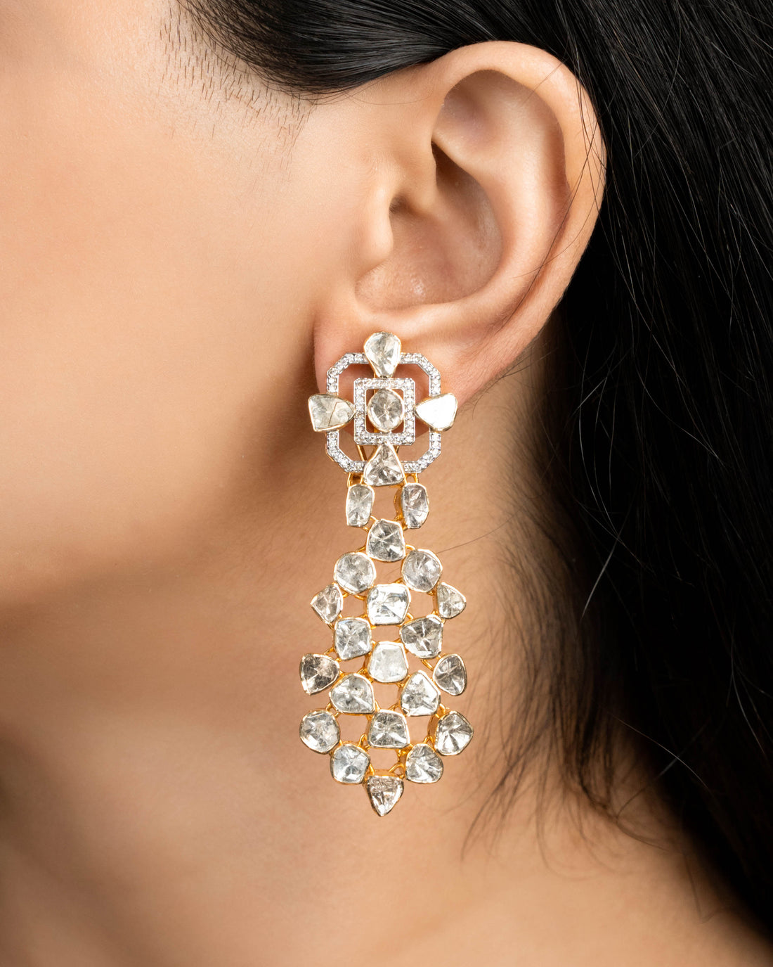 Ziya Polki And Diamond Long Earrings