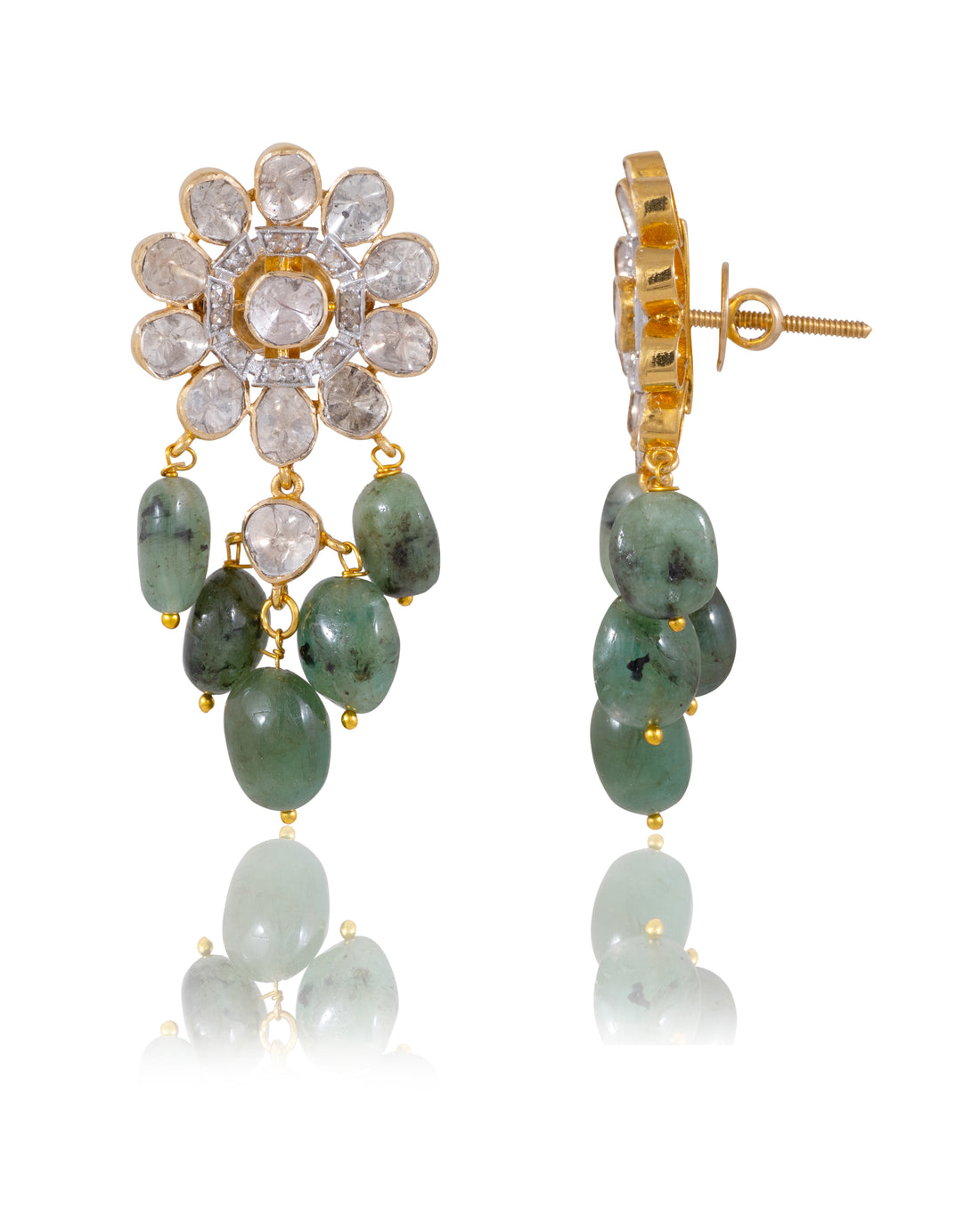 Gayatri Bead Choker And Swati Long Earrings Polki And Diamond Set