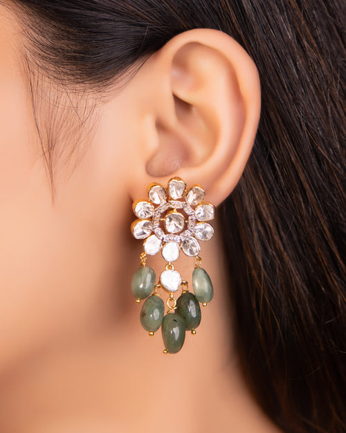 Gayatri Bead Choker And Swati Long Earrings Polki And Diamond Set