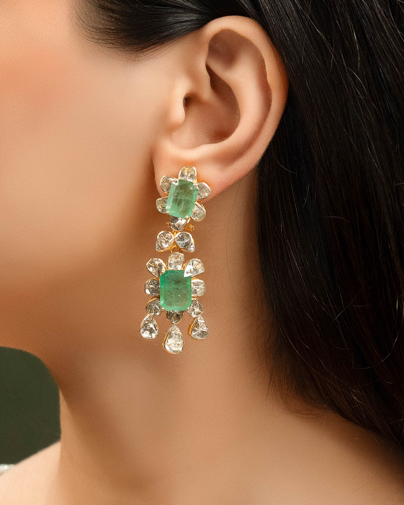 Zarina Polki And Diamond Long Earrings