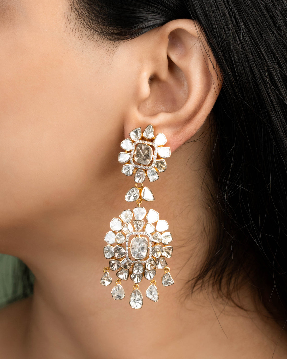 Maya Polki And Diamond Long Earring