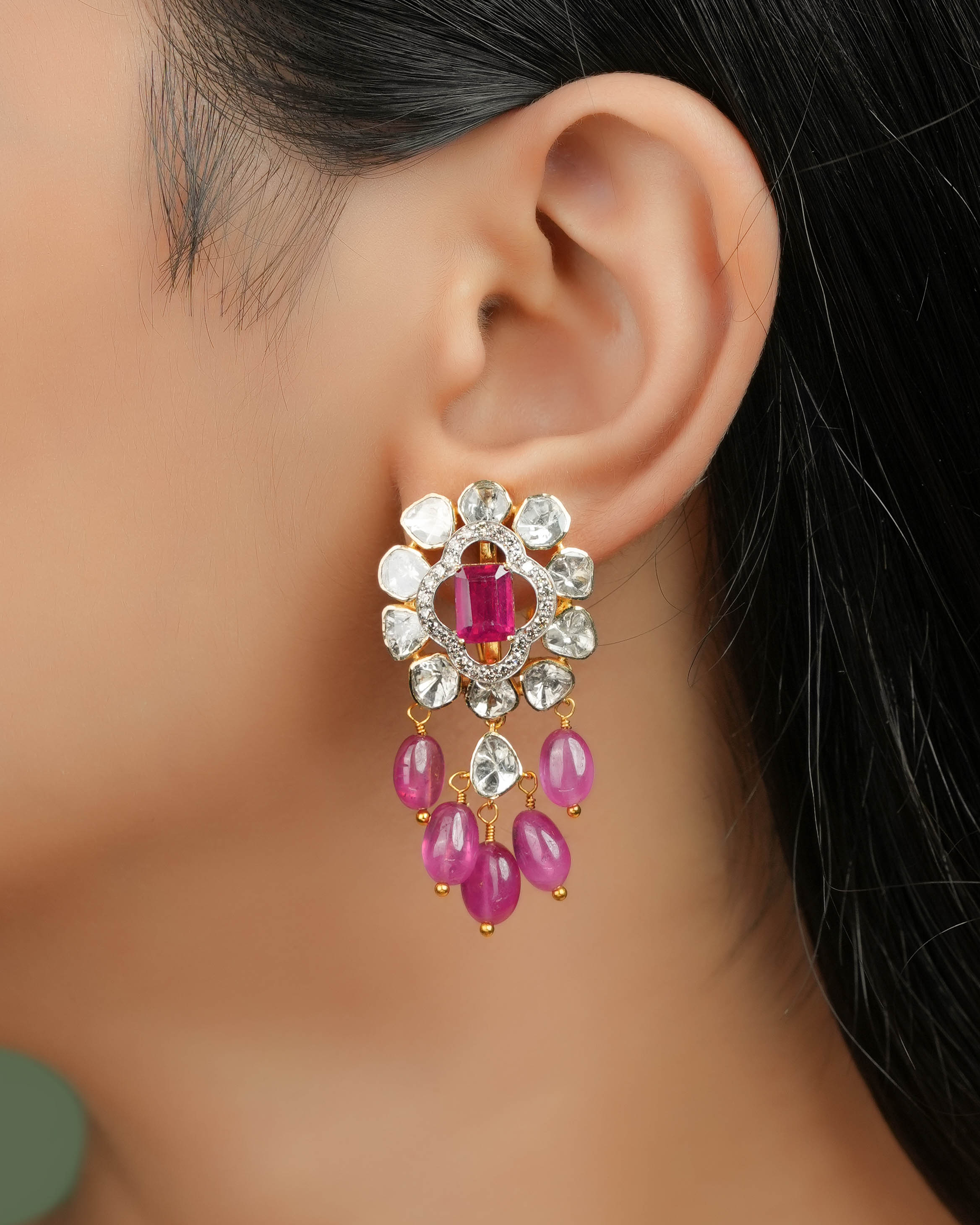 Shabana Polki And Diamond Long Earrings