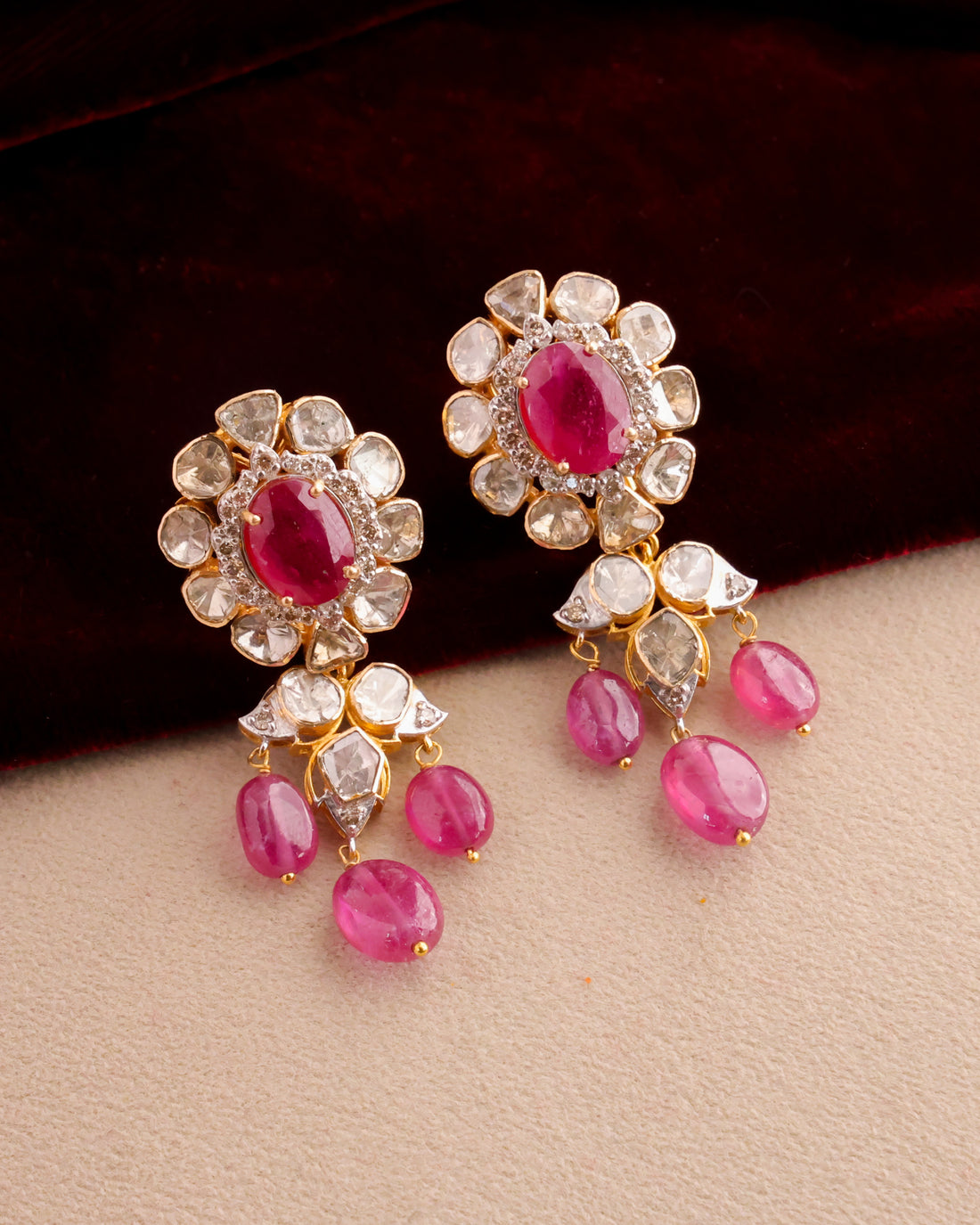 Mansavi Polki And Diamond Long Earrings