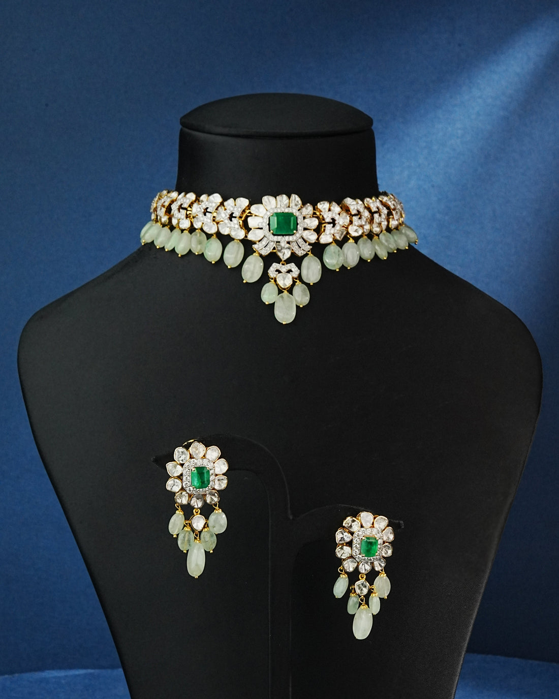 Priya Necklace And Sornaya Long Earrings Polki Set