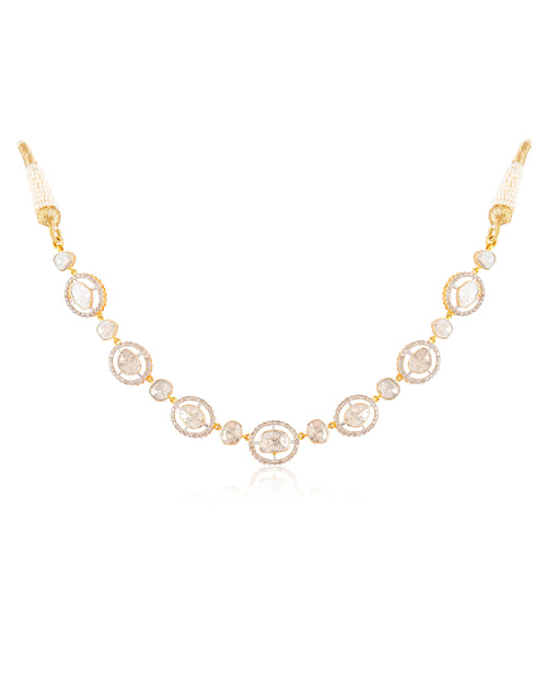 Rhea Choker And Taina Long Earrings Polki And Diamond Set