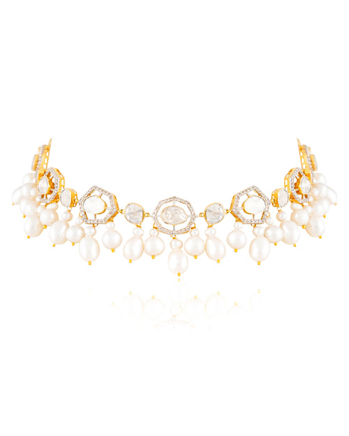 Diana Choker And Nelisha Long Earrings Polki And Diamond Set
