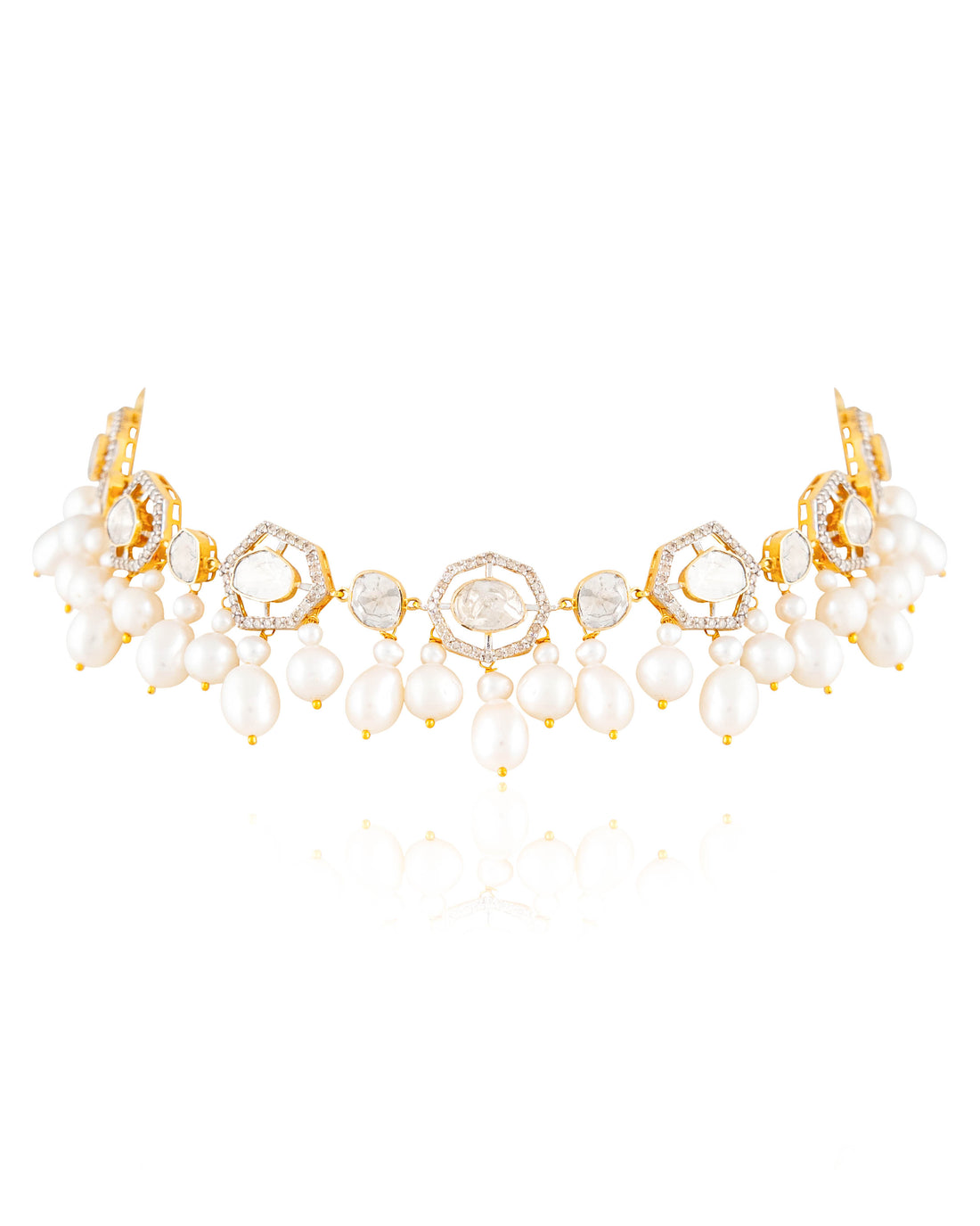 Diana Choker And Nelisha Long Earrings Polki And Diamond Set