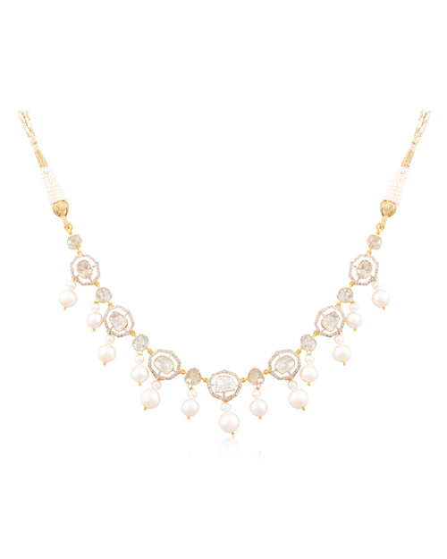 Alvina Choker And Evikta Long Earrings Polki And Diamond Set