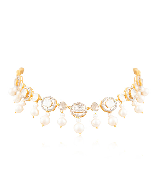 Alvina Choker And Evikta Long Earrings Polki And Diamond Set