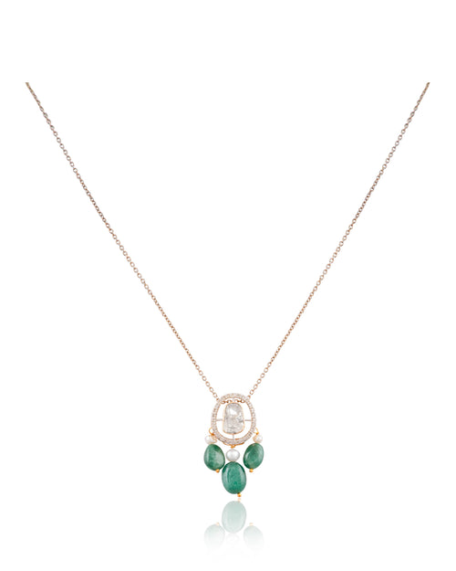 Piyu Pendant And Diksha Tops Polki And Diamond Set