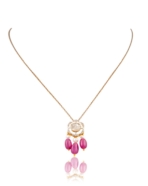Saasha Pendant And Neha Tops Polki And Diamond Set