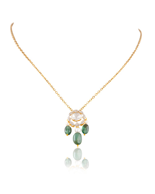 Sayani Pendant And Vamika Tops Polki And Diamond Set