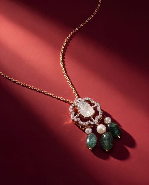 Sancheti Polki And Diamond Pendant