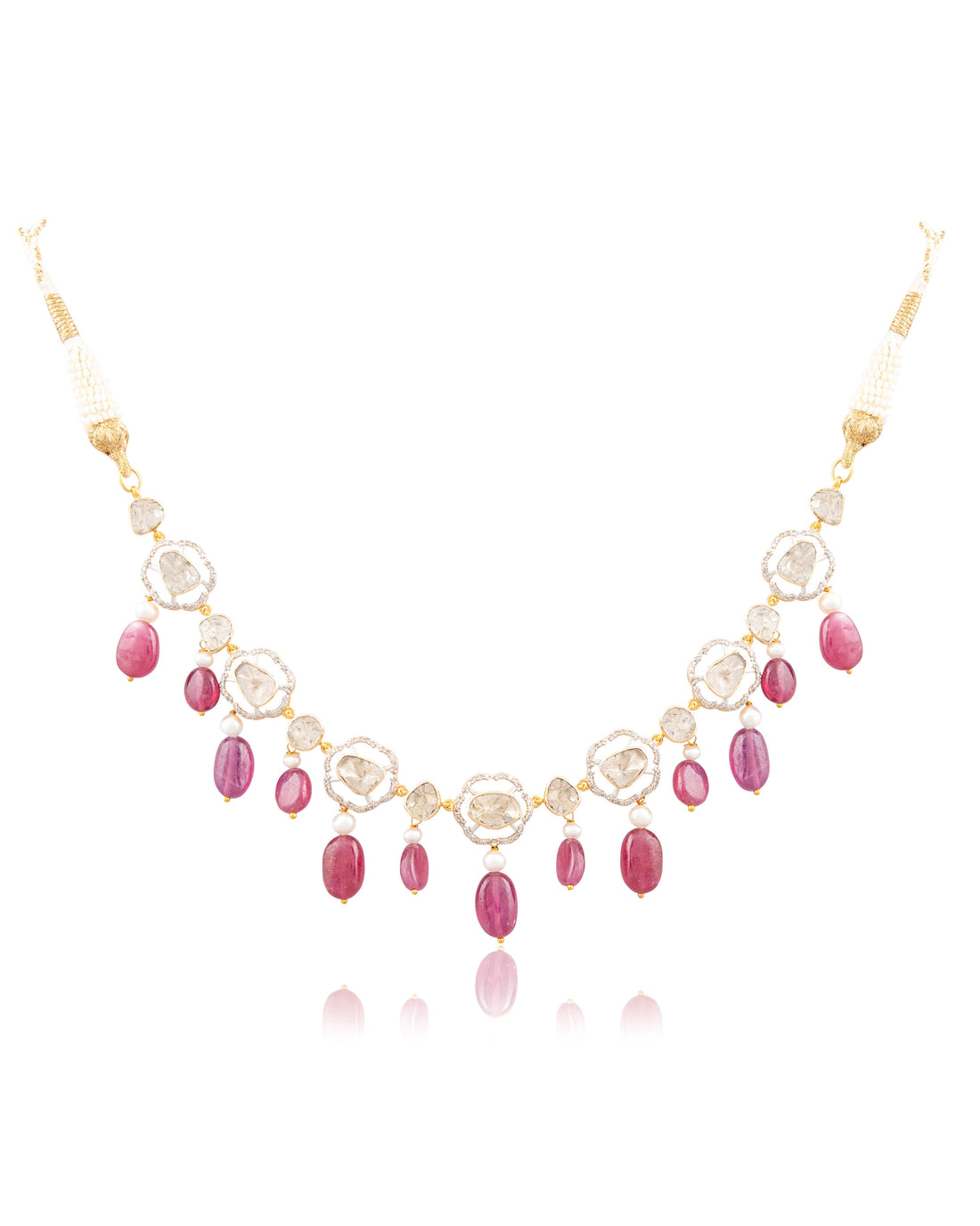 Katha Choker And Vinayaki Long Earrings Polki And Diamond Set