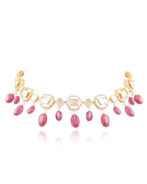 Katha Choker And Vinayaki Long Earrings Polki And Diamond Set