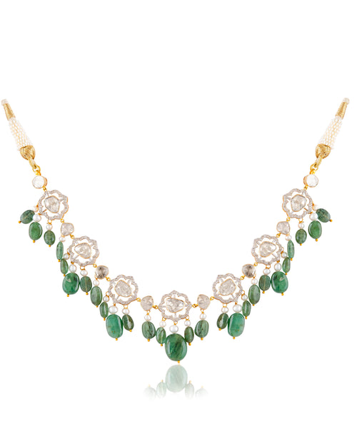 Aayna Choker And Vani Long Earrings Polki And Diamond Set
