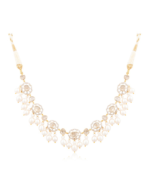 Anisha Choker And Diya Long Earrings Polki And Diamond Set