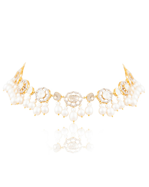 Anisha Choker And Diya Long Earrings Polki And Diamond Set