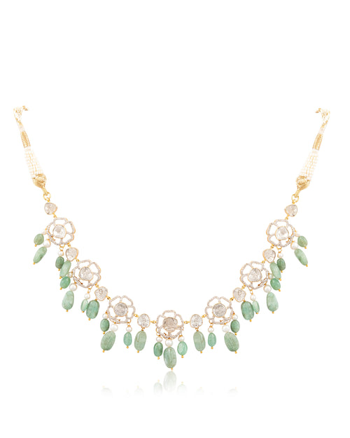 Priyal Choker And Divanshi Long Earrings Polki And Diamond Set