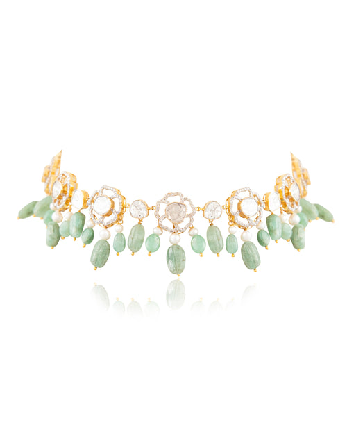 Priyal Choker And Divanshi Long Earrings Polki And Diamond Set