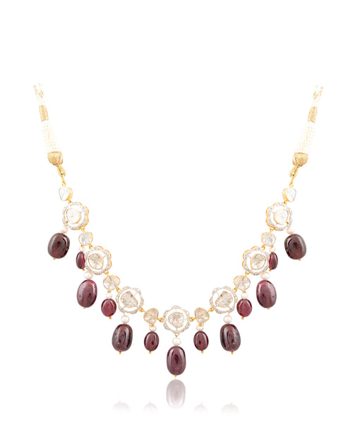Shifa Choker And Disha Long Earrings Polki And Diamond Set