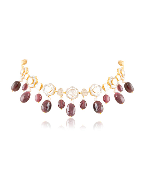 Shifa Choker And Disha Long Earrings Polki And Diamond Set