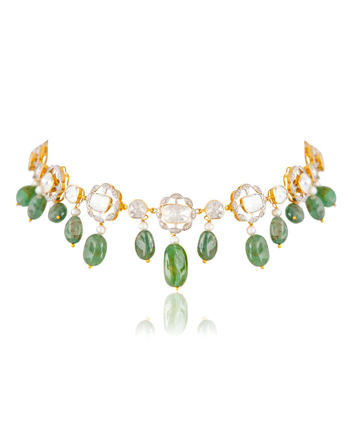 Trisha Choker And Farzana Long Earrings Polki And Diamond Set