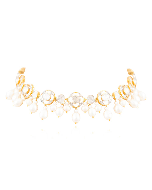 Shubhangi Choker And Chandika Long Earrings Polki And Diamond Set