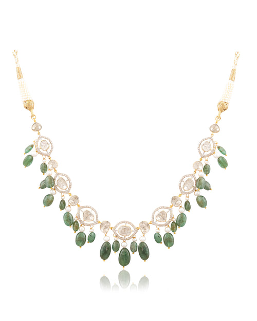 Maithili Choker And Cammy Long Earrings Polki And Diamond Set