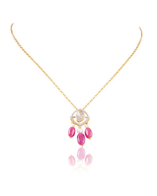 Urvashi Pendant And Dharika Tops Polki And Diamond Set
