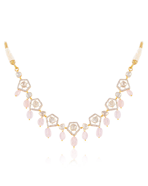 Sanam Choker And Nimah Long Earrings Polki And Diamond Set