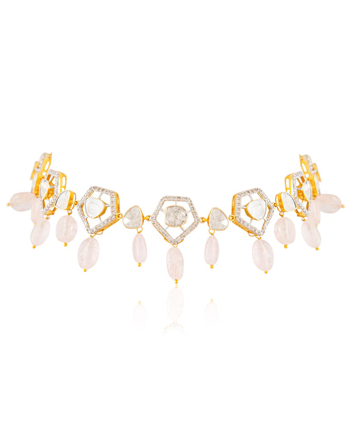Sanam Choker And Nimah Long Earrings Polki And Diamond Set
