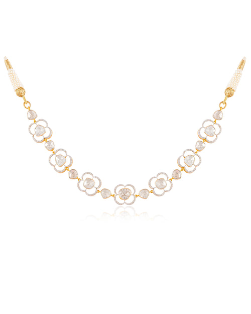 Charmi Choker And Zubi Long Earrings Polki And Diamond Set