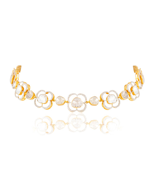Charmi Choker And Zubi Long Earrings Polki And Diamond Set
