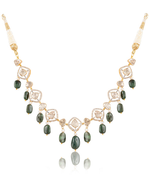 Kriti Choker And Rakul Long Earrings Polki And Diamond Set