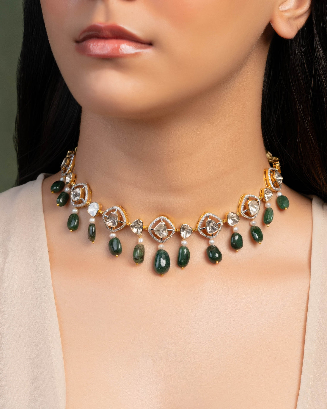 Kriti Choker And Rakul Long Earrings Polki And Diamond Set