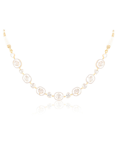 Pallavi Choker And Tulsika Long Earrings Polki And Diamond Set