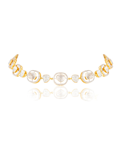 Pallavi Choker And Tulsika Long Earrings Polki And Diamond Set