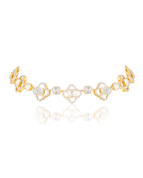 Anveta Choker And Taniya Long Earrings Polki And Diamond Set
