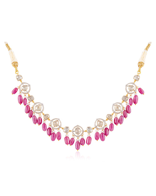 Mireya Choker And Sachi Long Earrings Polki And Diamond Set
